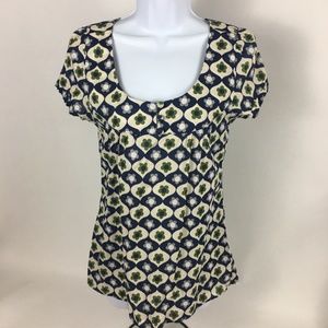 Eyeshadow Geometric Floral Top Boho Capped Sleeves